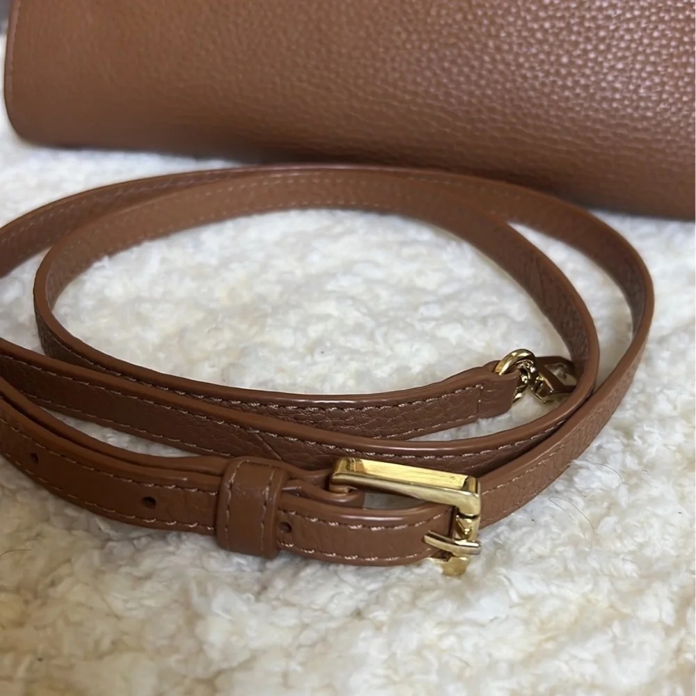 Tory Burch Brown Pebbled Leather Crossbody Wallet with Gold Logo